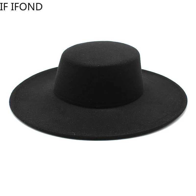 French Warm Hat Width Brim 10CM Fe Hat Winter Wool Derby Wedding Jazz Hat Flat Top Felt Hat X250109