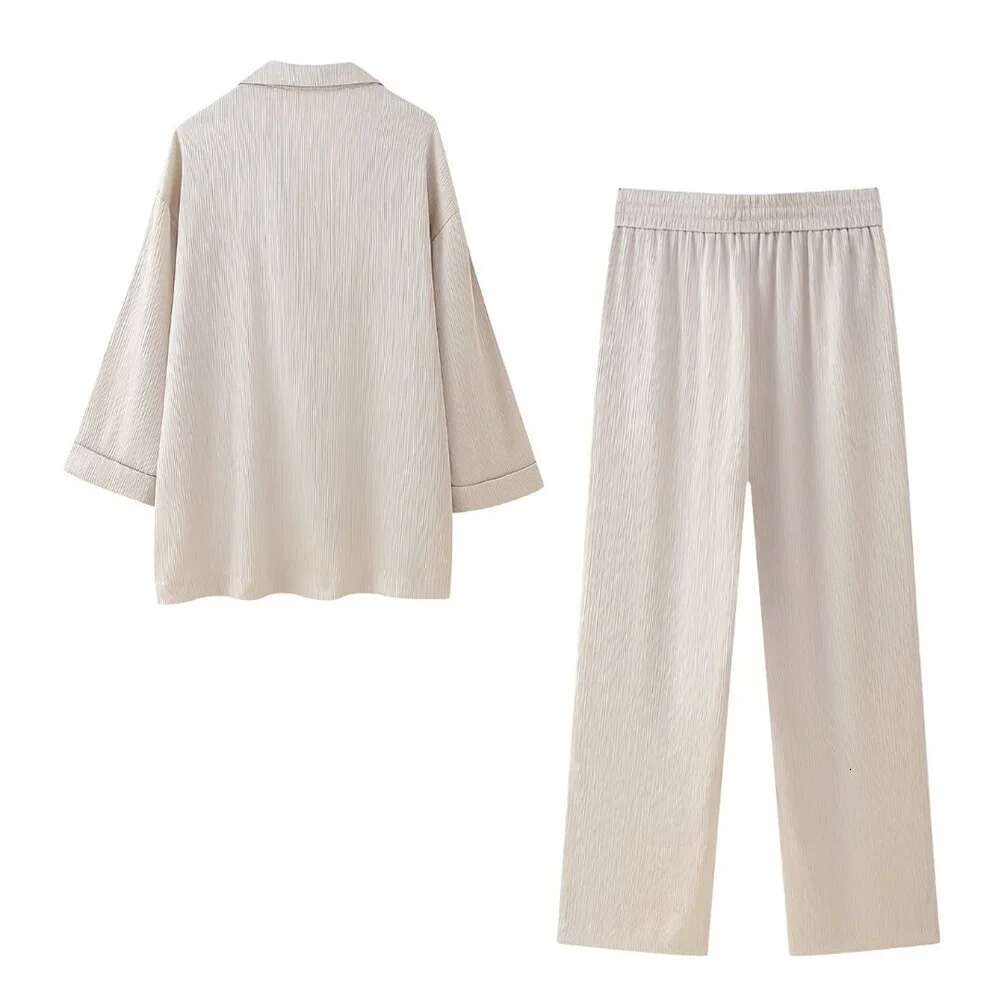 Women's Wear European American Style Spring And Summer New Women's Clothing Wrinkle Effect Double Breasted Suit Jacket Pants Set