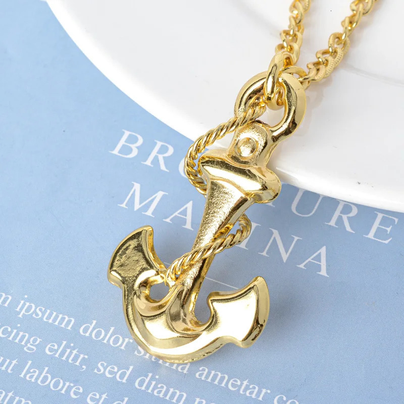 Diana Baby Jewelry Gold Plated Anchor Pendant Necklace Copper Hollow Big Size High Quality For Women Man Hip Hop Daily Wear 250109
