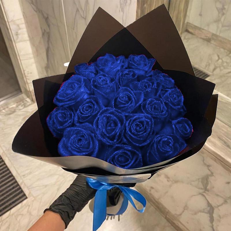 Glitter Rose Fake Bouquet Red Blue Gold Artificial Rose Foam Flower Bouquet Bride Party Wedding Party Decoration For Girlfriend