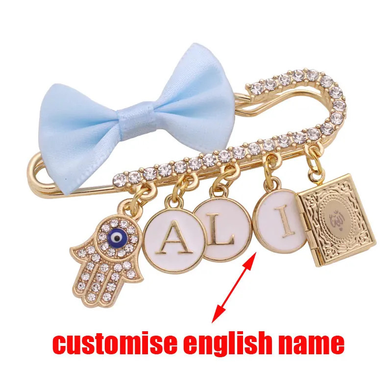 customise english name islam hamsa hand of fatima quran book Baby brooch Pin 250103