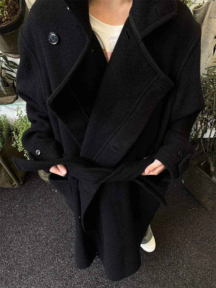 Mauroicardi Autumn Winter Oversized Long Thick Soft Warm Black Wool Blends Coat Men Clothes Woolen Overcoat 2024 250106