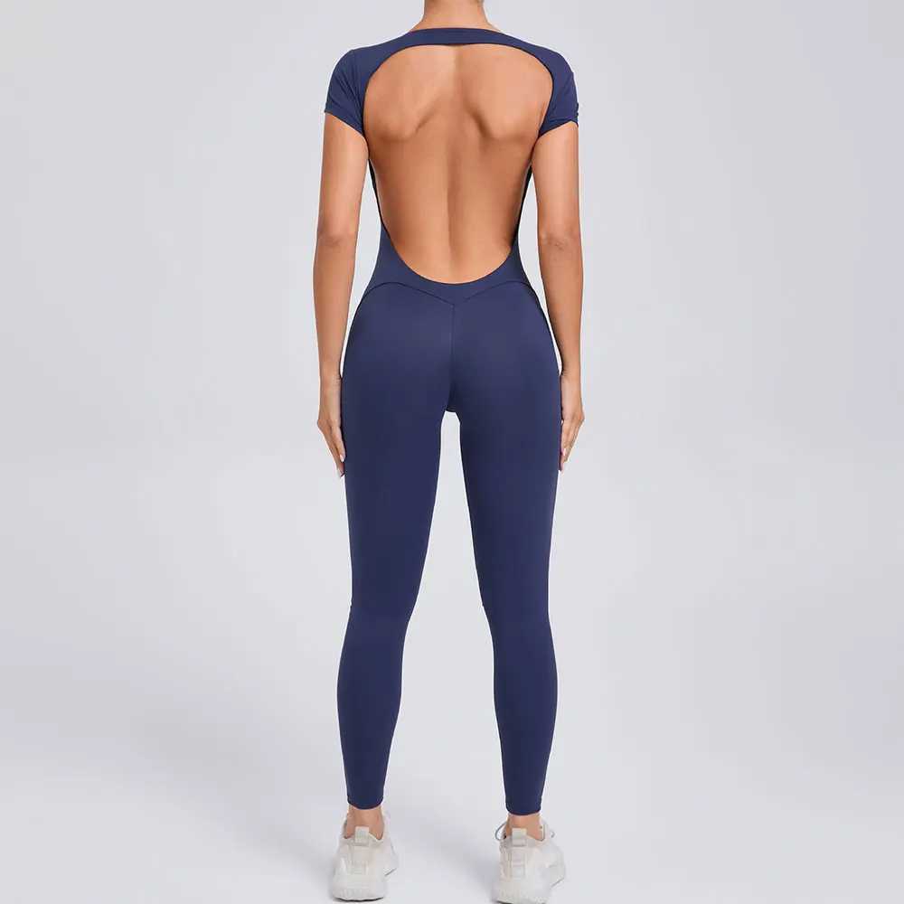 2025 Yoga Jumpsuit Fitness Sports Overalls Gym Clothing Set Wear Pilates Workout Clothes Women Short Sleeves Outfit ActivewearXJ250322