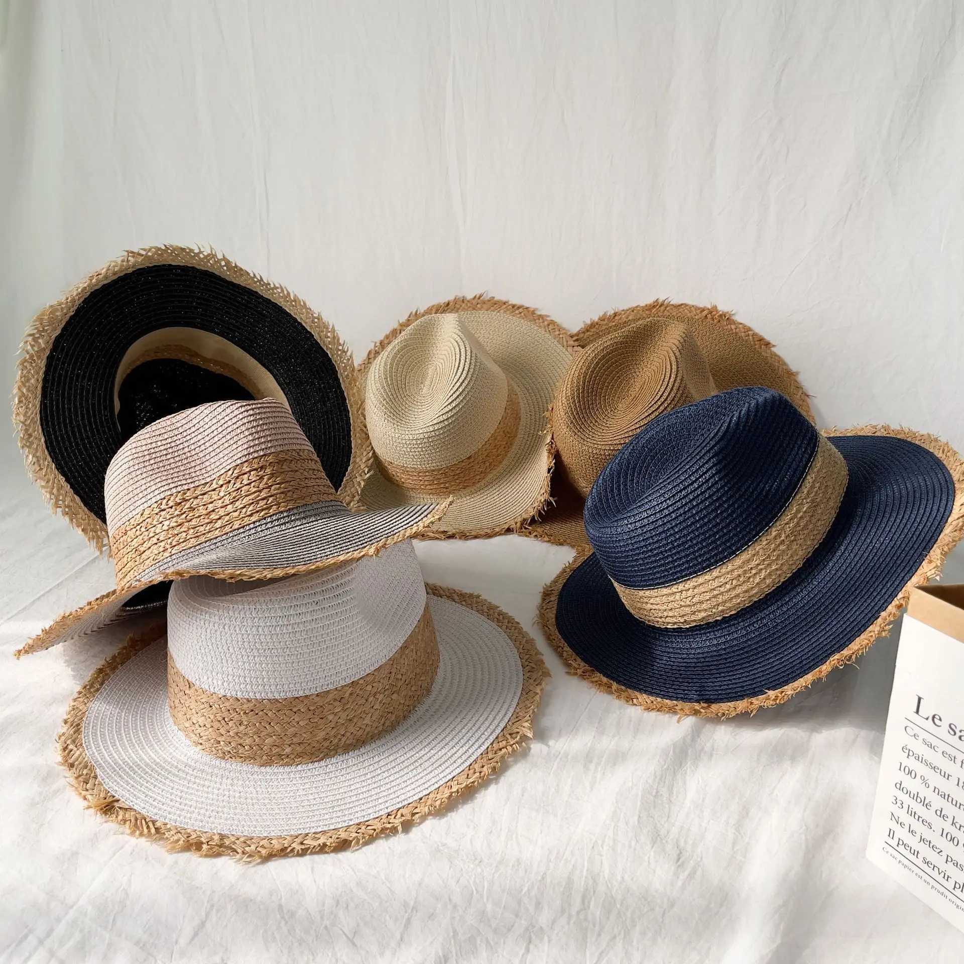 Summer Jazz Hat Mens Warm Sun Hat British Style Womens Rafia Primitive Edge Beach Holiday Sun Hat Panama Hat X250109