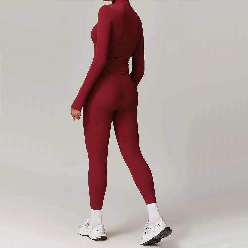 Gym Set Women Sportwear Zipper Long Sleeve Yoga Clothing Fitness Crop Top High Waist Leggings 2 Piece Workout Suit Sports SuitsXJ250109