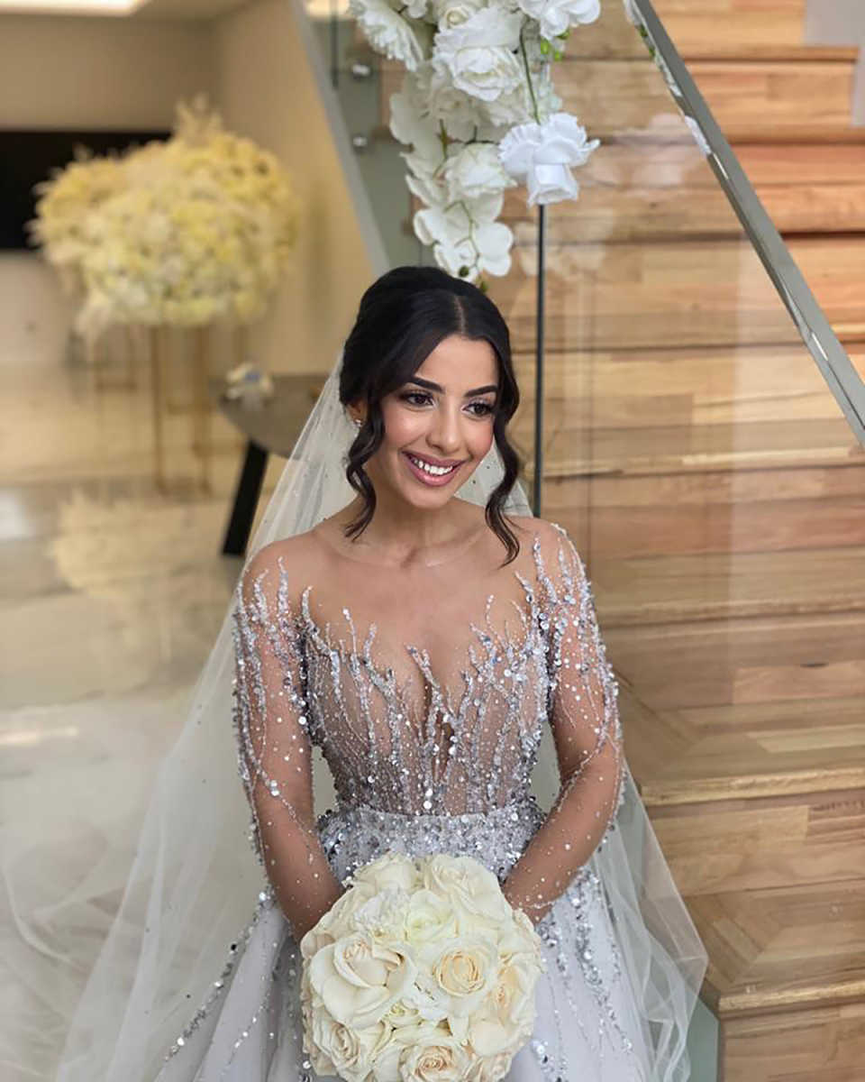 African Mermaid Wedding Dress Sheer Neck Full Sleeves Beaded Sequins Vintage Elegant Bridal Gowns With Detachable Train