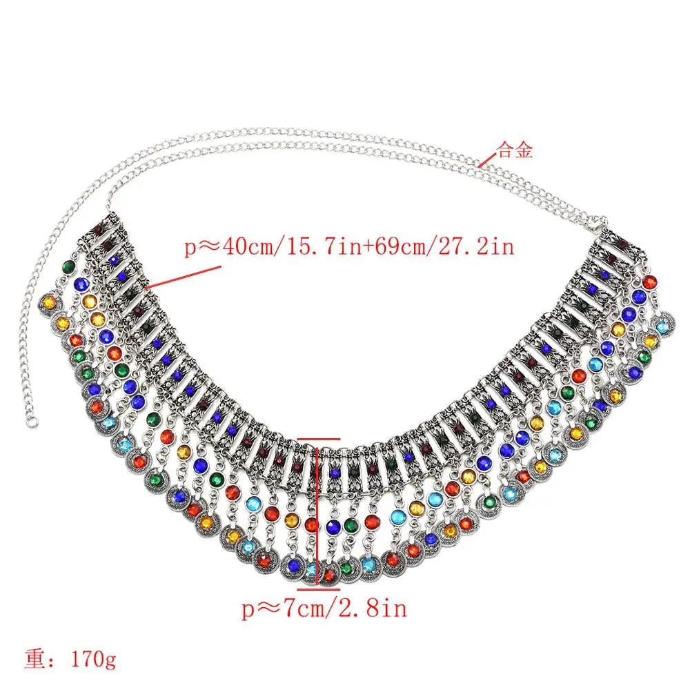 Turkish Coin Long Tassel Belly Chains for Women Colorful Crystal Waist Dance Belt India Gypsy Statement Beach Jewelry 250107