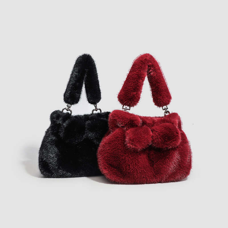 new plush handbag bow imitation mink fur furry autumn and winter ladylike high-end crossbody bag