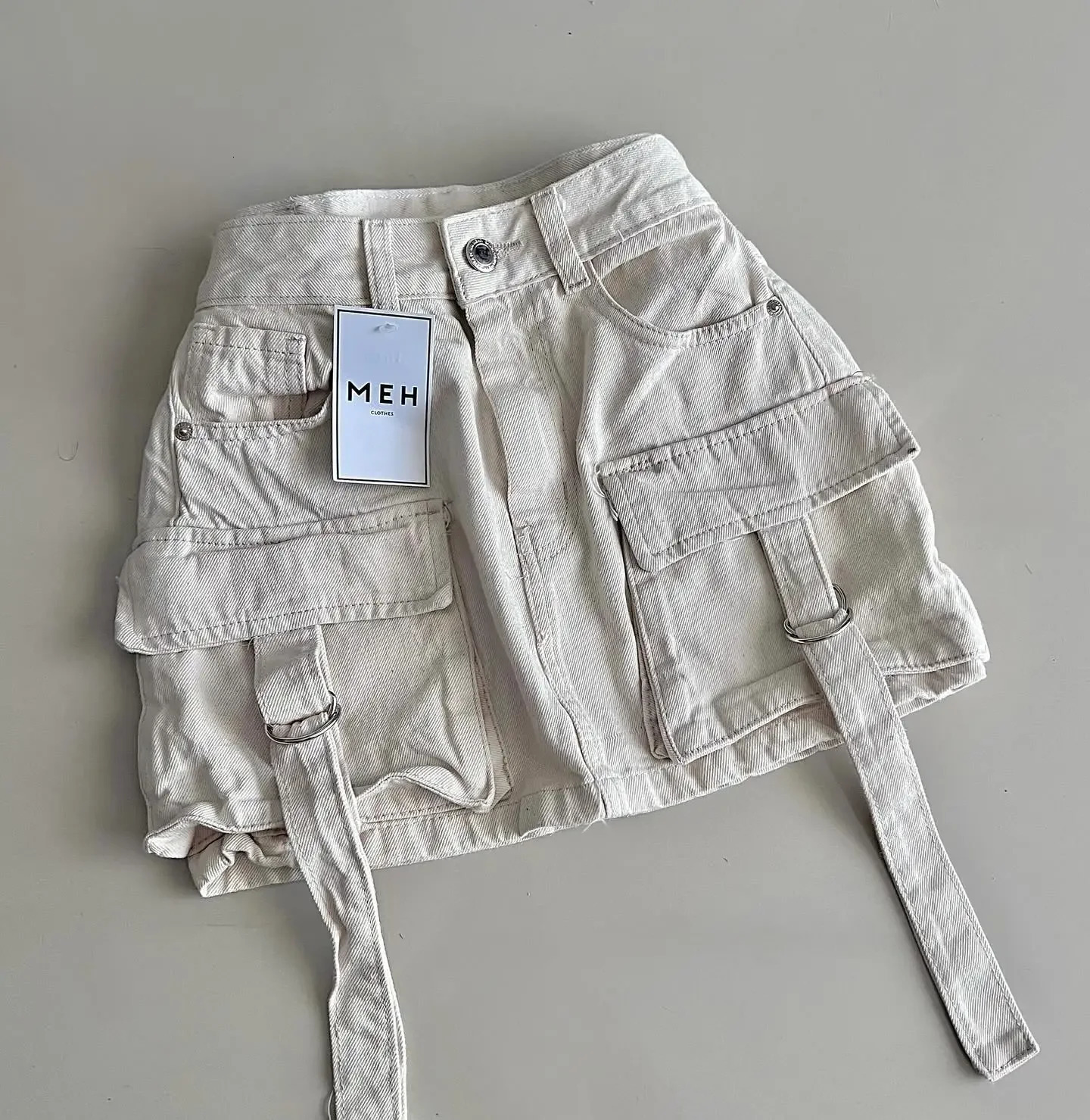 Y2k Harajuku Retro Mini Skirt Womens Fashionable Off White Multi Pocket Ultra Short Denim Gothic Casual Sexy 250106