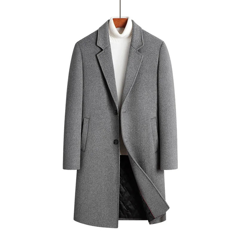 2023 Winter Wool Coat Men Fashion Long Blends England Style Business Casual Trench Solid Thick Coats Jackets 250106