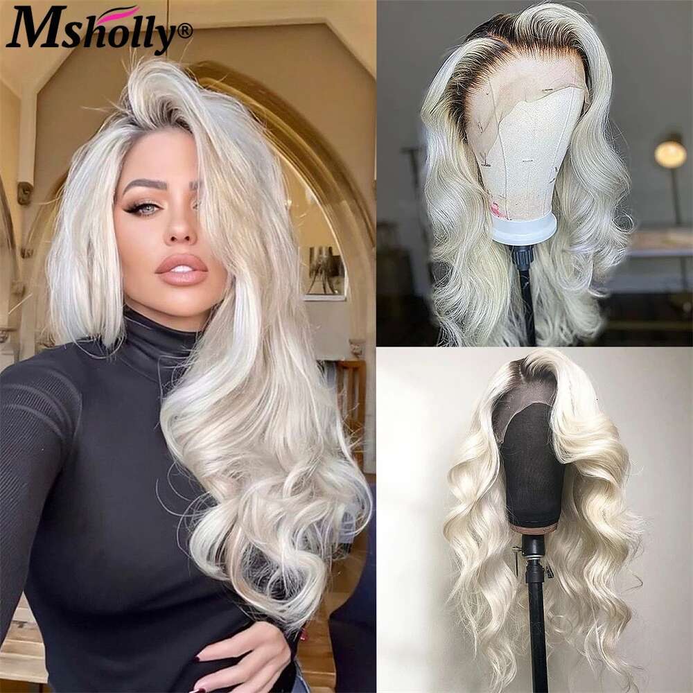 Bleached Pre Plucked Lace Front Wig Hightlight Cream Platinum Blonde Body Wave Remy Human Hair Wigs For Women