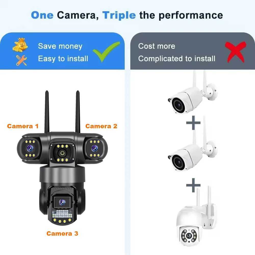 3-lens video surveillance camera WiFi network CCTV camera 4G SIM card wireless 360 monitor outdoor waterproof security camera X250110