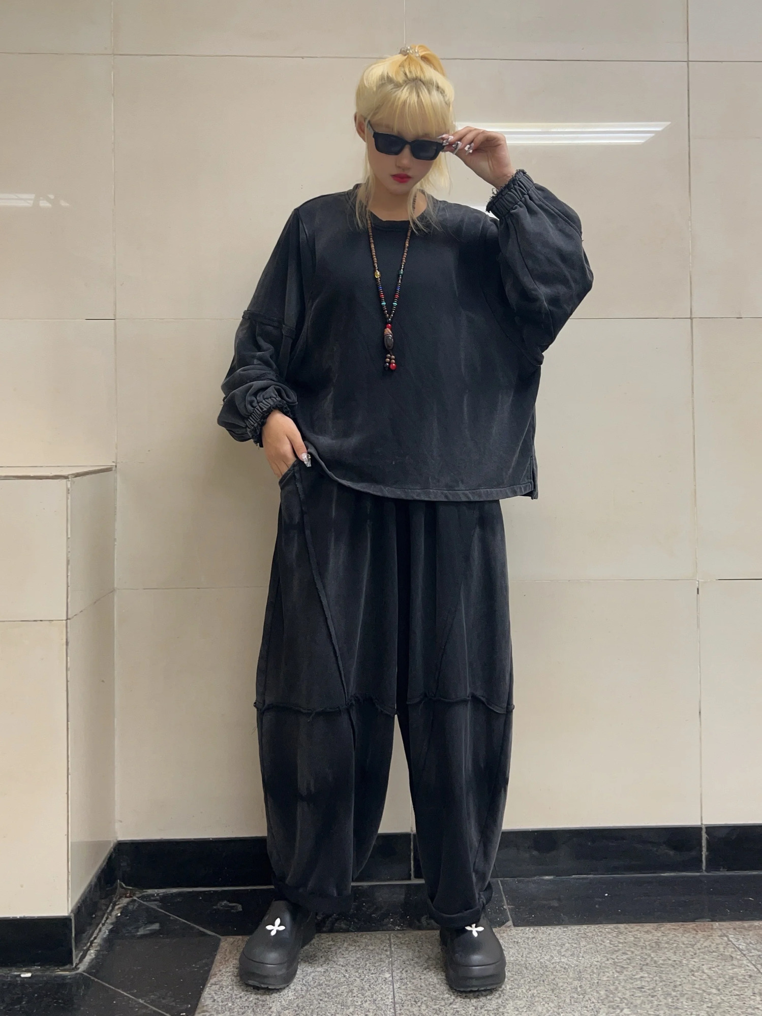 Vintage Fashion Long Sleeved Round Neck Loose Hoodie Casual Harem Pants Twopiece Set Spring Autumn Women ZF423 250106