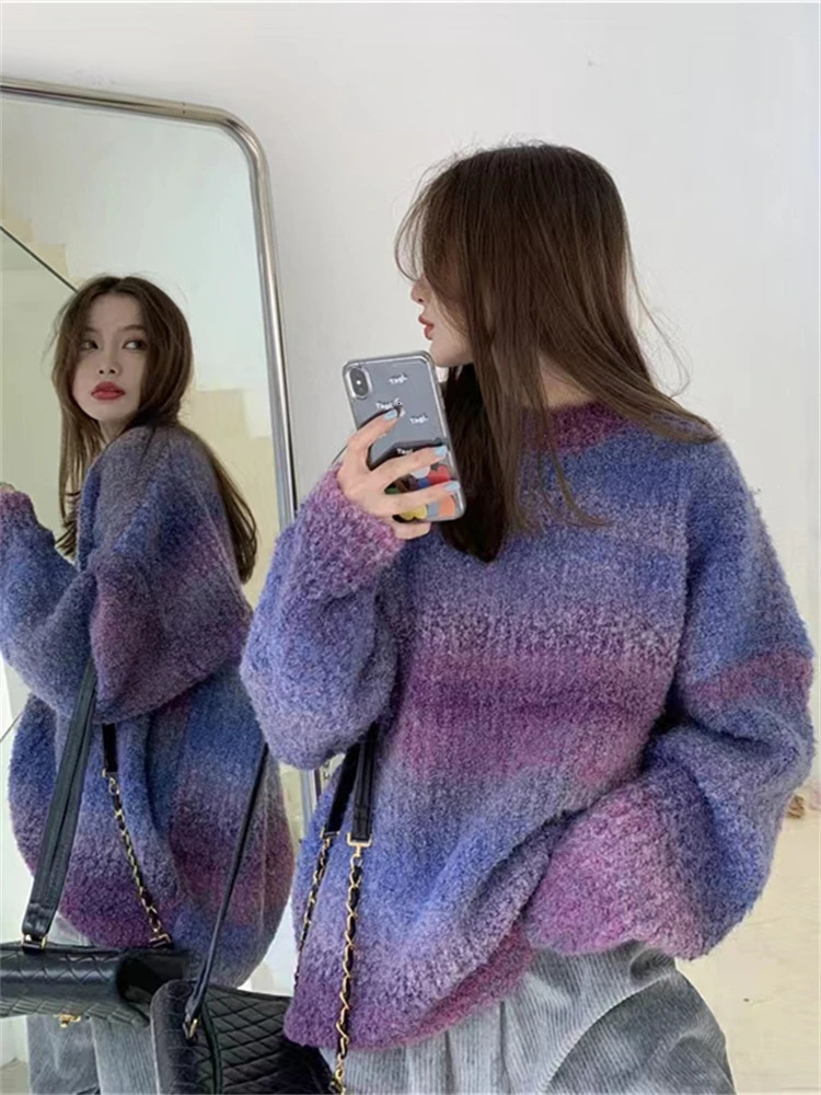 Sweater Women Winter Pullover Girls Oversize Knitting Tops Vintage Long Sleeve Fall Female Knitted Outerwear Warm Pull 250108