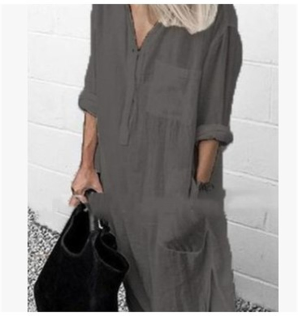 Linen Fashion Womens Boho Long Maxi Dress Lady Party Evening Summer Beach Sundress Women V Neck Long Dress