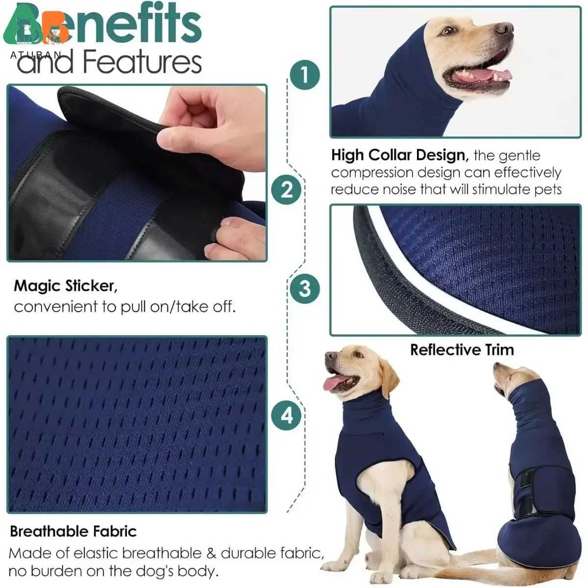 Dog Anxiety VestThunder Jacket for Large Dog Calming Jacket with Hoodie Dog Anxiety Jacket for FireworksDog Hoodies for NoiseXJ250109