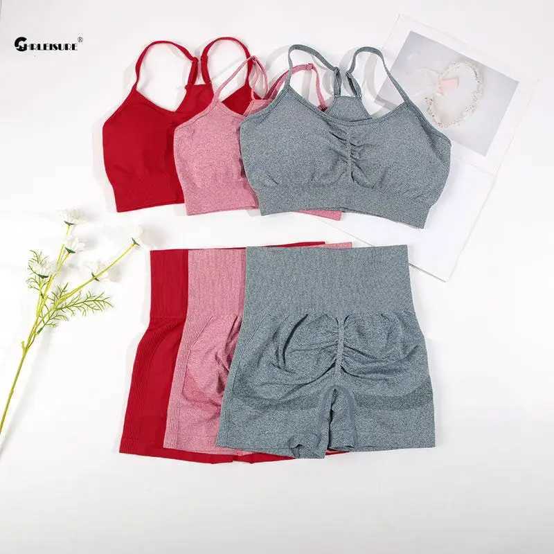 CHRLEISURE Seamless Sports Set Womens 2PCS Yoga Suit Fitness Bra with Cycling Shorts Gym Elastic Workout Outfit ActivewearXJ250109