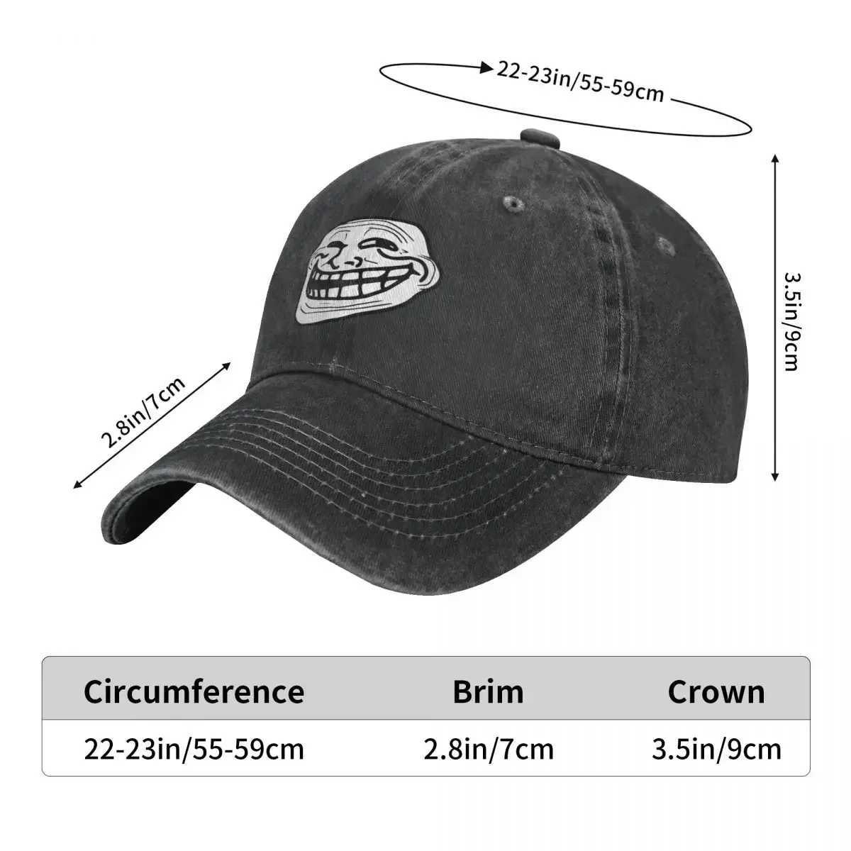 Trollface Denim Hat Truck Hat Fashion Beach Custom Baseball Hat Mens Text X250109