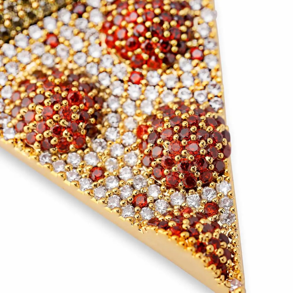 TOPGRILLZ Iced Out Pizza Pendant Necklace Copper Gold Silver Color Micro Paved Cubic Zircon Hip Hop Jewelry Gift For Men 250109