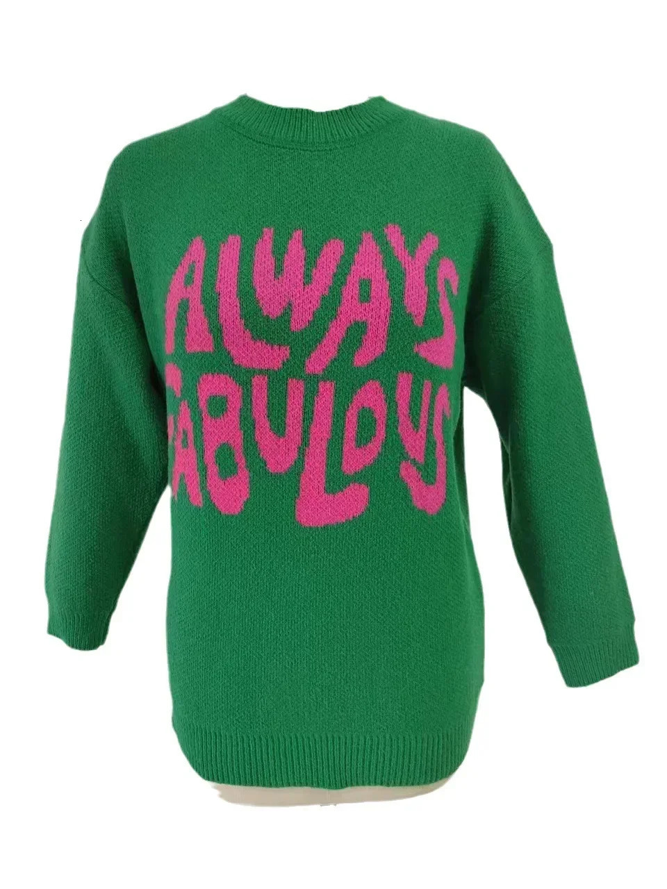 Autumn Winter Green Sweater Women Simple Pullover Knit Elastic Jumper Thick PINKY Warm Y2k Letter Streetwear Jacquard Jumpers 250108