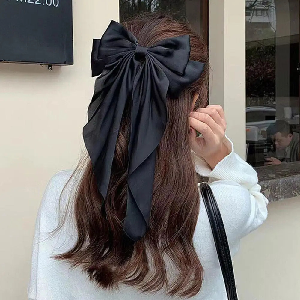 Women Large Bow Ribbon Hairpin Summer Chiffon Big Bowknot Stain Barrette Solid Color tail Clip Hair Accessories 241228