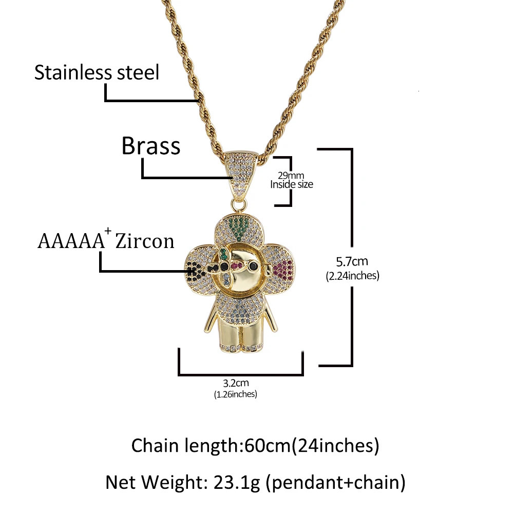 Uwin Donkey Flower Pendant Colored Zircon Necklace Hip Hop Jewelry Iced Out Fashion Charm Gifts 250109