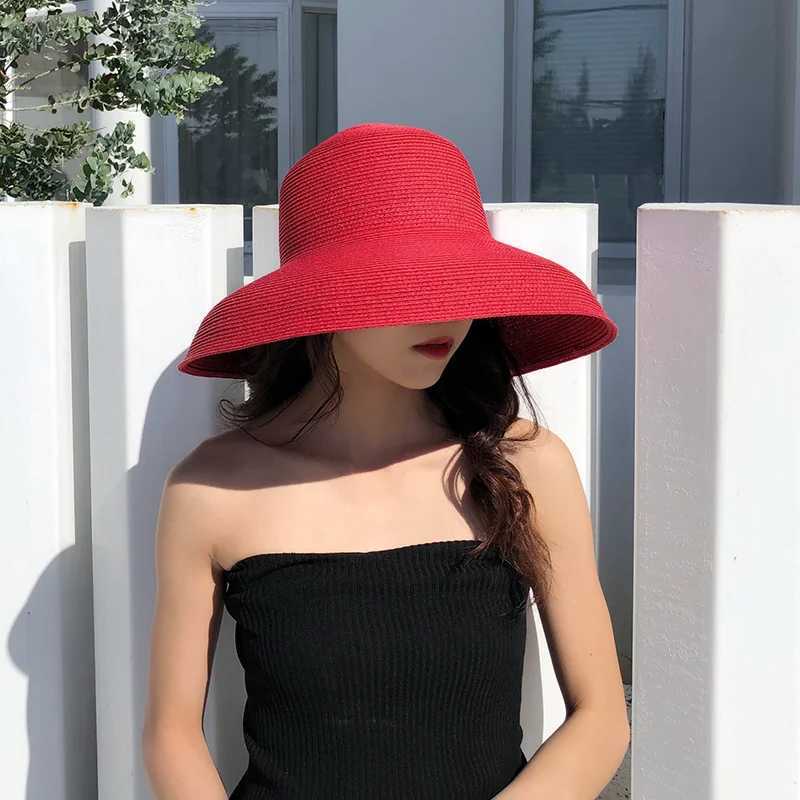 Orange Hat New Wens Sun Hat Folding Beach Hat Big Brim Travel Sunscreen Hepburn Wind Sun Hat Travel Hat X250109