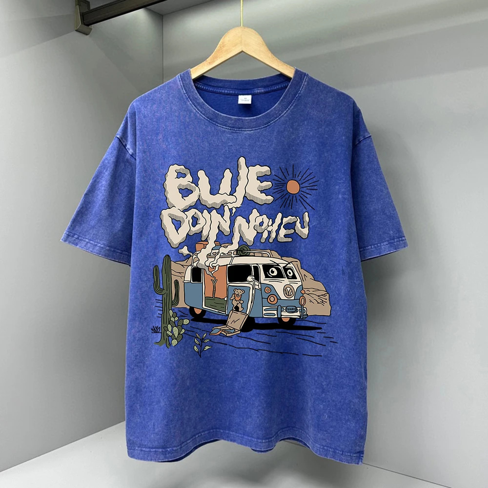 Please Pay Attention To American Retro Cartoon Male Tshirt Oversized Loose T Shirts Cotton Hip Hop Breathable TShirts 250106