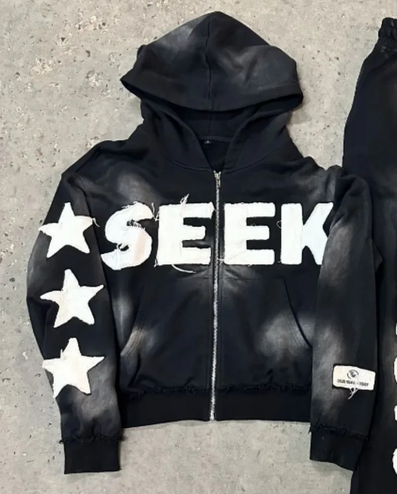 Y2K letter five-pointed star patch embroidery high quality oversized hoodie women aesthetic versatile fashion hip-hop sweatshirt 250110