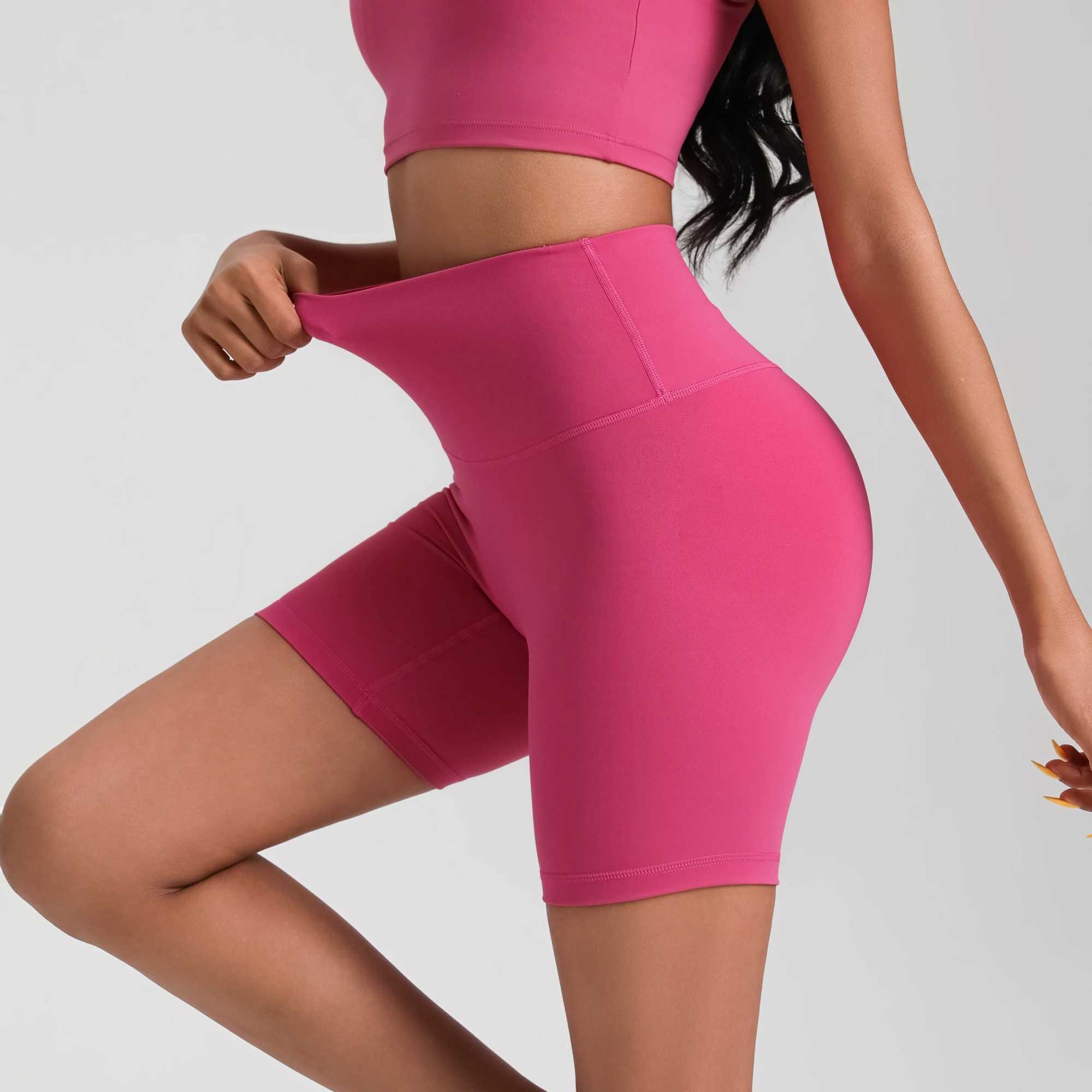 Solid Color Tight AthletiC Women Fitness Cycling Sport Short Gym High Waist Yoga Short Legging Squatting Proof Internal pocketXJ250111