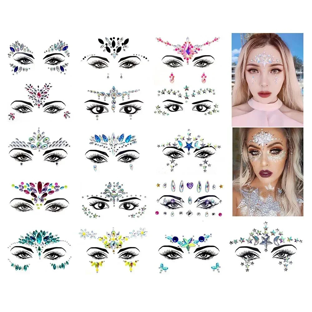 Sexy Face Tattoo Stickers Glitter Tattoos s for Woman Temporary Party DIY Kids Holiday Jewels 241230