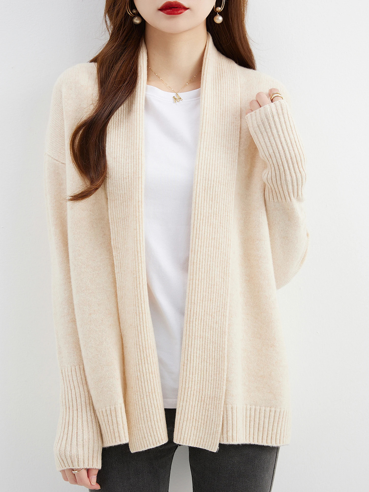 Womens Cardigans 100% Merino Wool Sweater Fall Winter Fashion Warm Soft Long Sleeve Knitted Cardigan y2k Clothing 250108