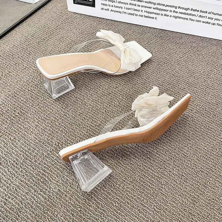 Women Slippers Fashion New Trendy High Heel Butterfly Knot Crystal Heel Sandals Triple Beige Free shipping
