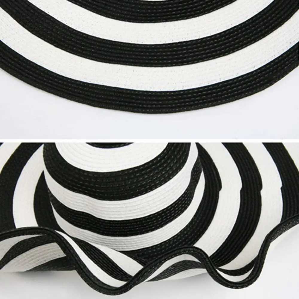 60% decrease!! Wen Fashion Striped Wide Brown Cork Straw Hat Foldable Summer Beach Sunshine C X250109