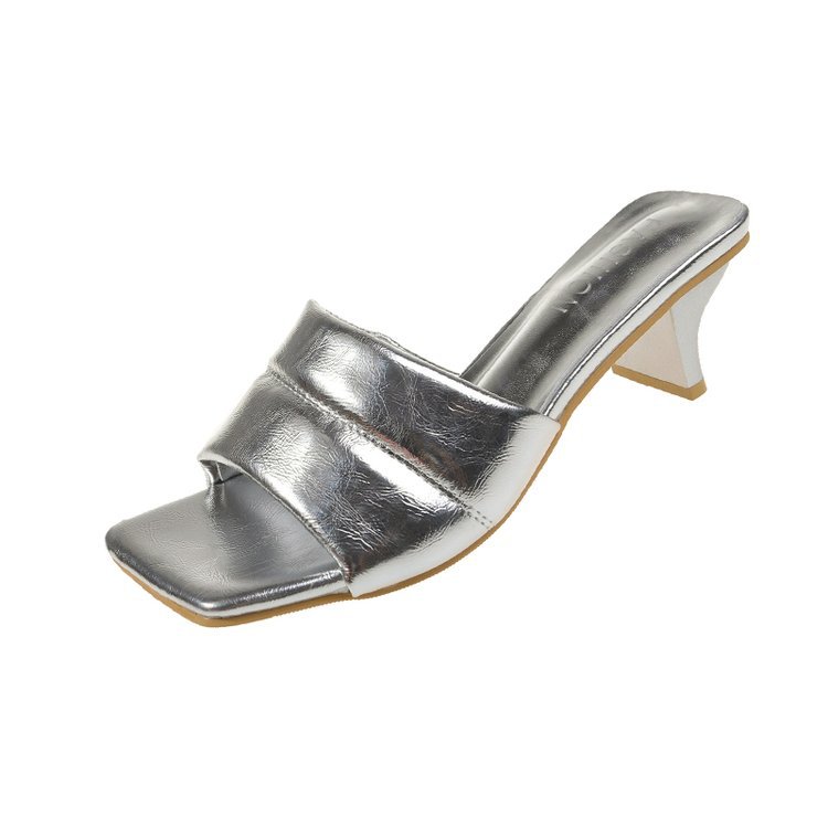 Women Slippers High Heel Increase Height New Fashion Coarse Heel Sandals Triple Black Beige Pink Silver Free shipping