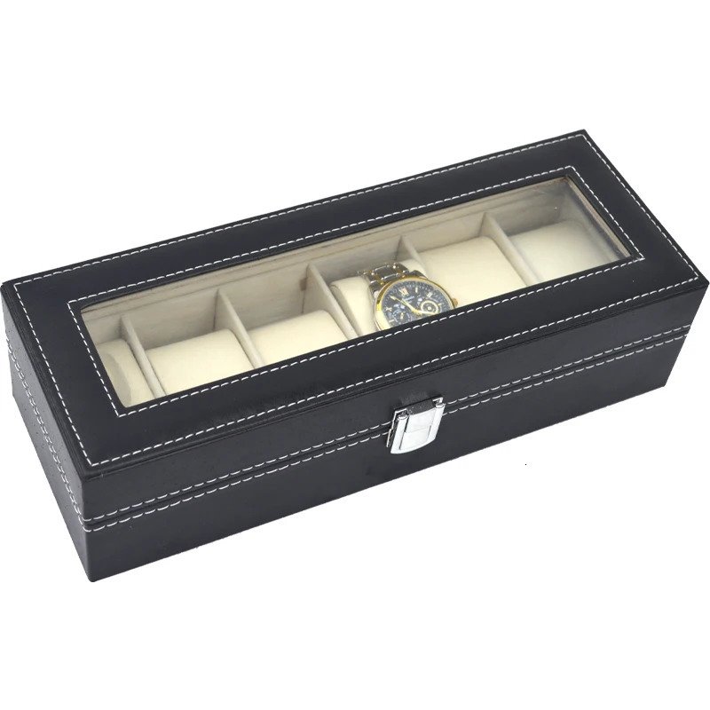 PU Leather Display Storage Collection Organizer Watch Box For Men Case With Glass Top 250109