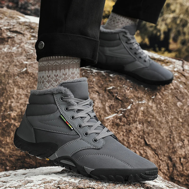 Winter Boots for Men Snow BareFoot Outdoor Non-slip Warm Fur Casual Sneakers Plus Size Lightweight Ankle Boots Hiking Shoes 250106