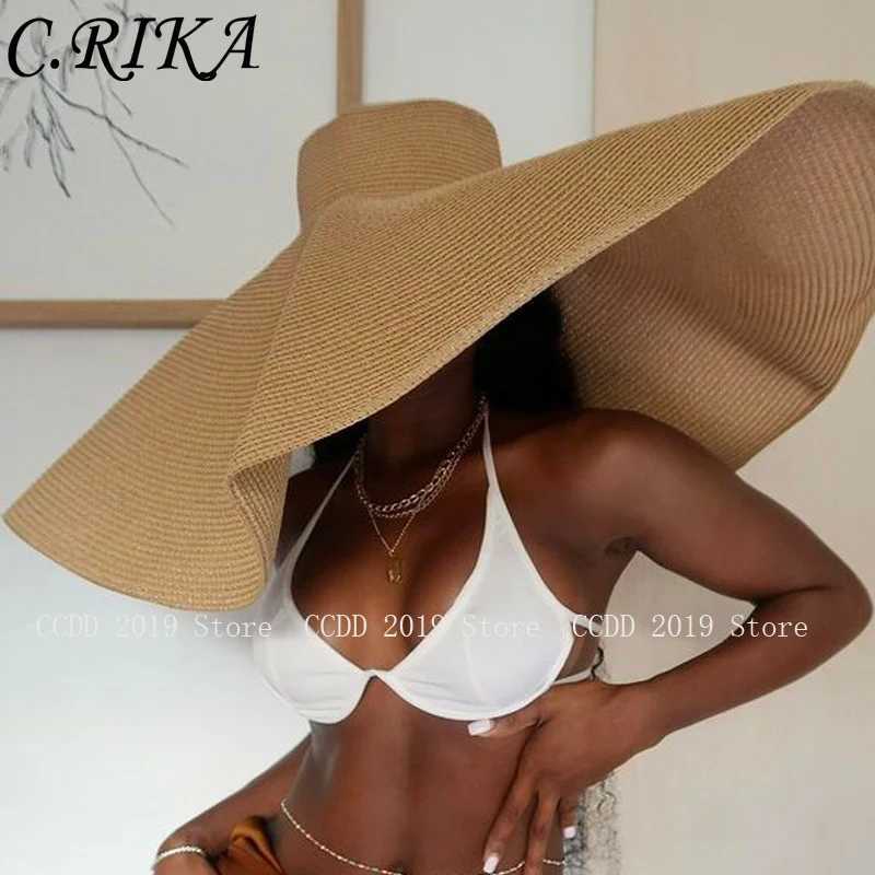 Summer 70cm wide brown sun hat suitable for Wenover West beach hat foldable travel straw hat womens UV protection sun hat X2501091