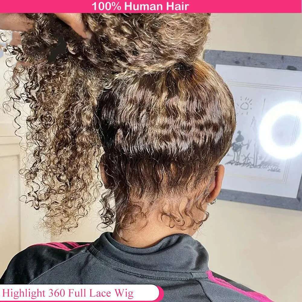 Highlight Human Hair 250 Density Wigs 30Inches Colored Deep Curly HD 360 Lace Front Wig Preplucked