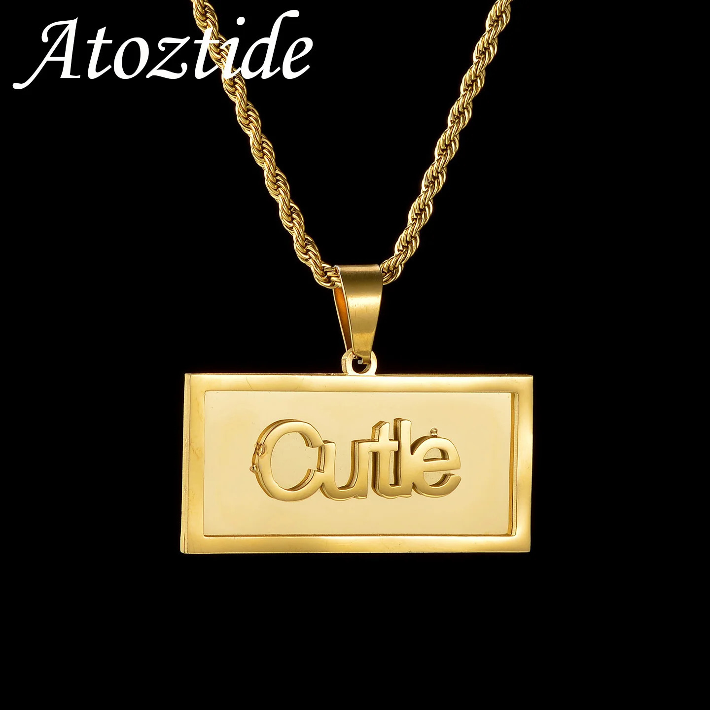 Atoztide Personalized Custom Name Necklaces for Women 2 Sides Welding Round Pendant Stainless Steel Twist Chain Jewelry Gift 250109