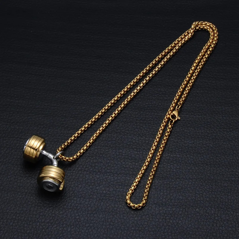 Hip Pop Fashion Dumbbell Pendant Necklace High Quality No Fading Stainless Steel Rapper Charm Jewelry Gift For Men Women 250109