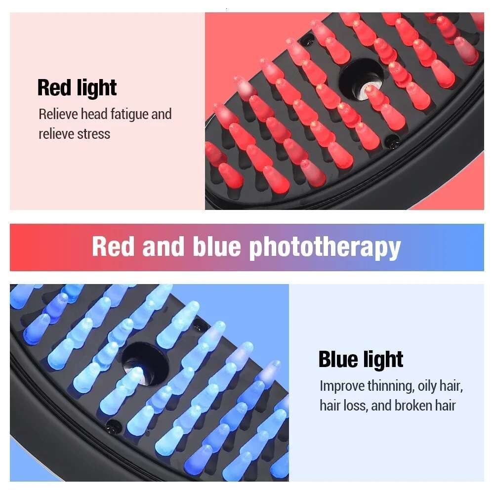 Electric Blue Red Light Therapy Brush Negative Ion Massager Spray Scalp Massage Comb HeadRelief