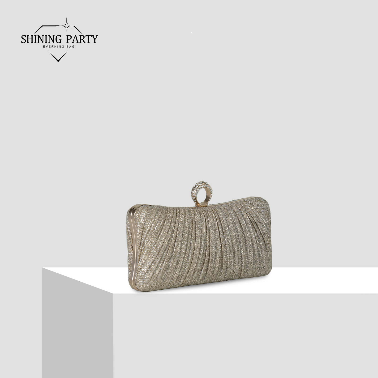 Party dinner clutch bag 2024 style ring bag large capacity evening dress clutch bag pleated glitter shoulder messenger bag 250106