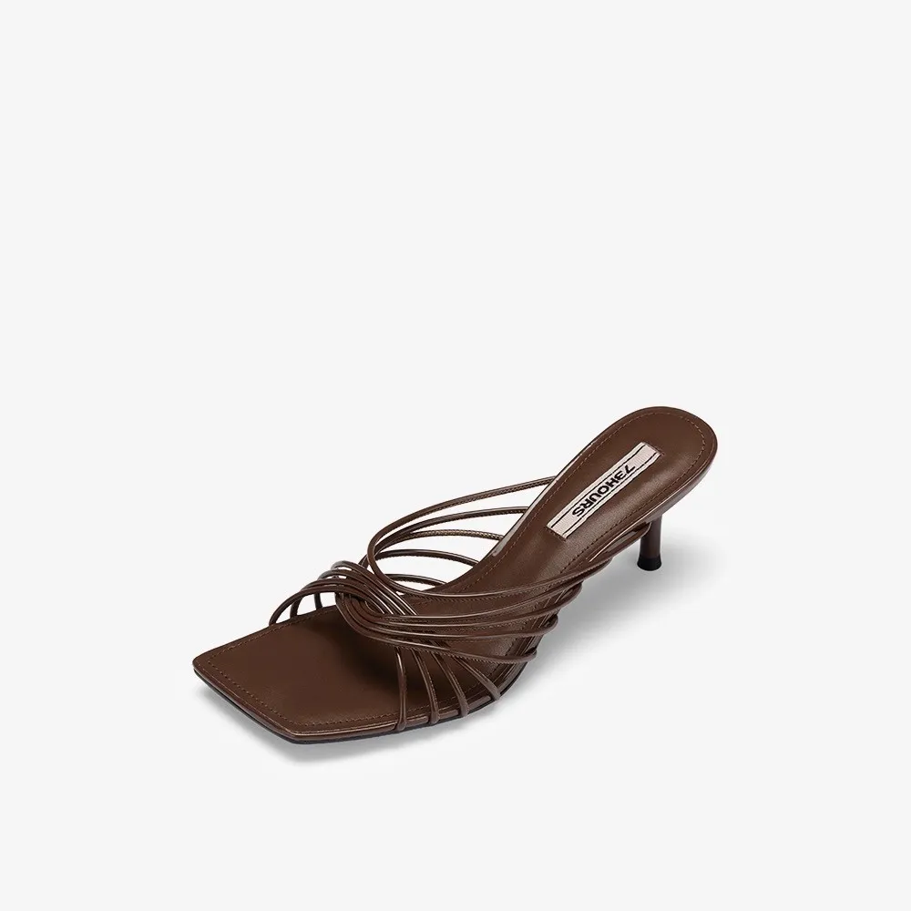 Ladies' Elegant High Heel Slip-On Mules with Cutouts - Fashionable Strappy Designer Footwear