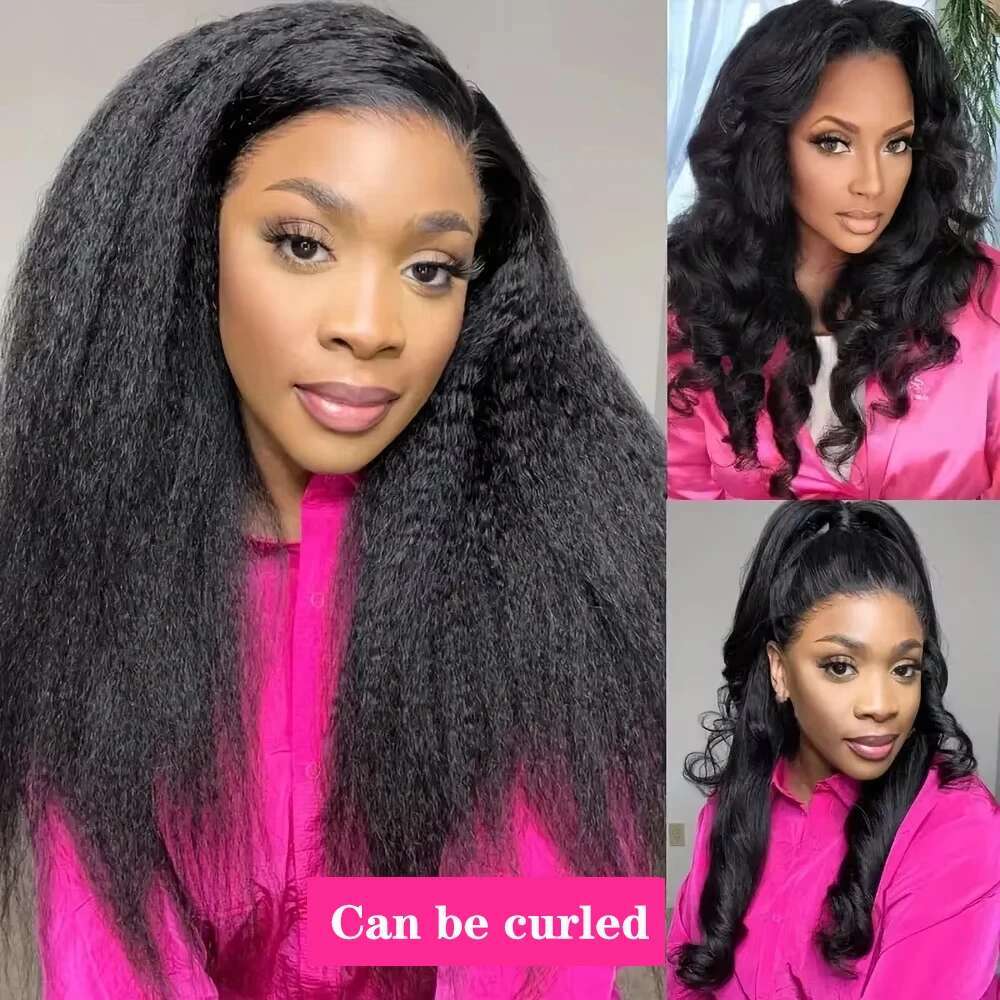 200% Kinky 360 13X6 HD Lace Frontal Wigs Black Ponytail Human Yaki Straight 7X5 Glueless Raw Hair Wig