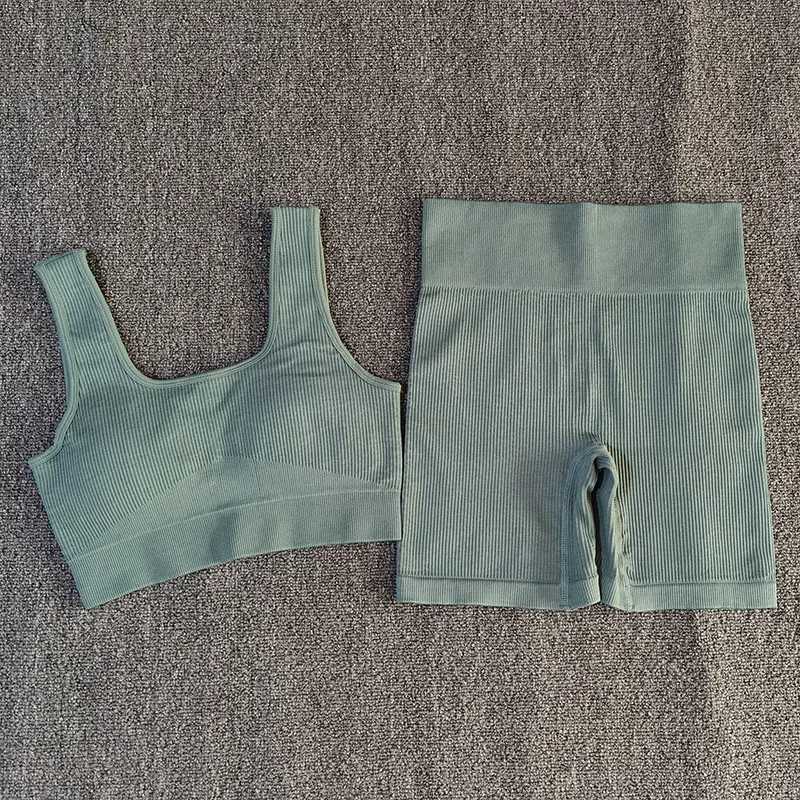 2 PCS Women Sporstwear Seamless Yoga Set Sport Bra with High Waist Shorts Gym Clothing Fitness Sleeveless TracksuitXJ250109