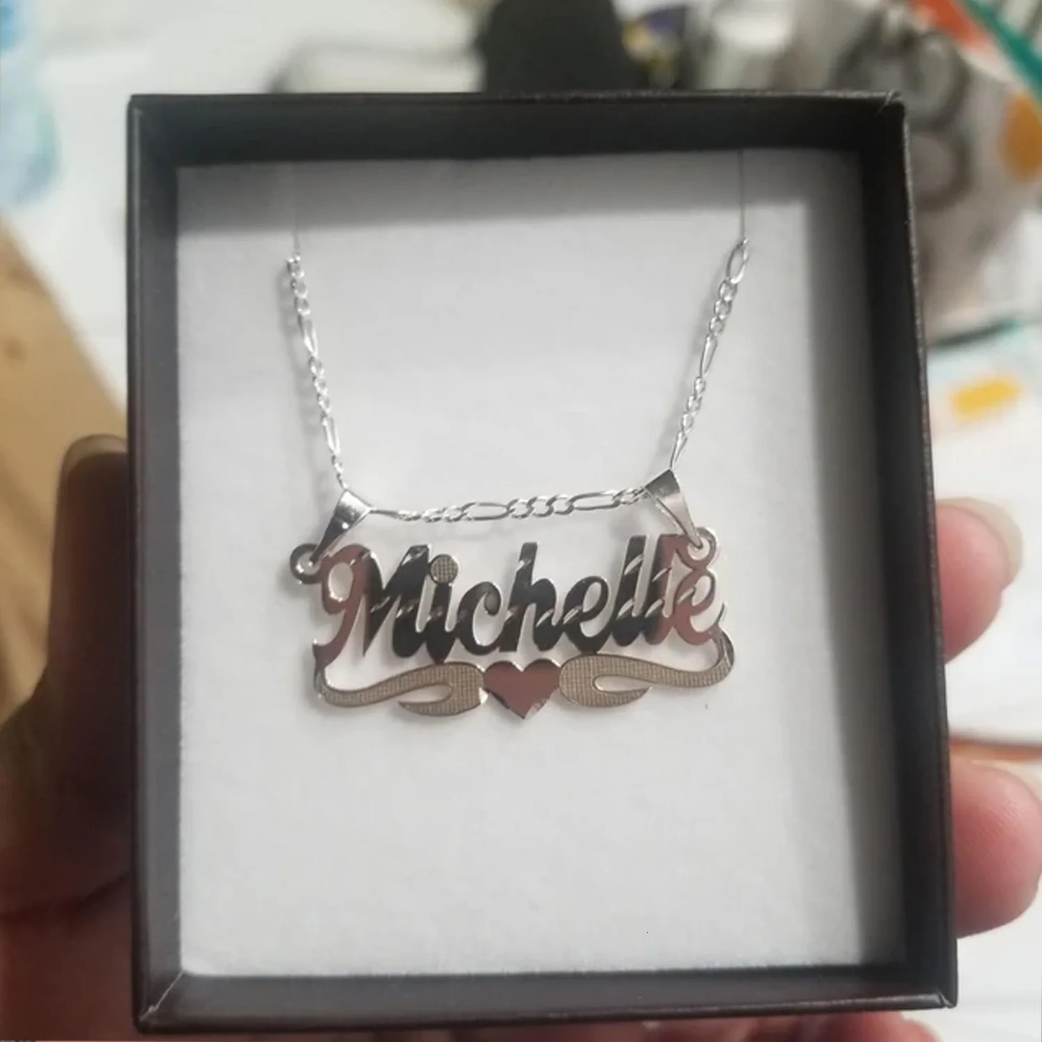 Zciti Custom Nameplate Cursive Necklace Diamond cut Finish Underlining Middle Heart Name Jewelry Gift For Women 250109