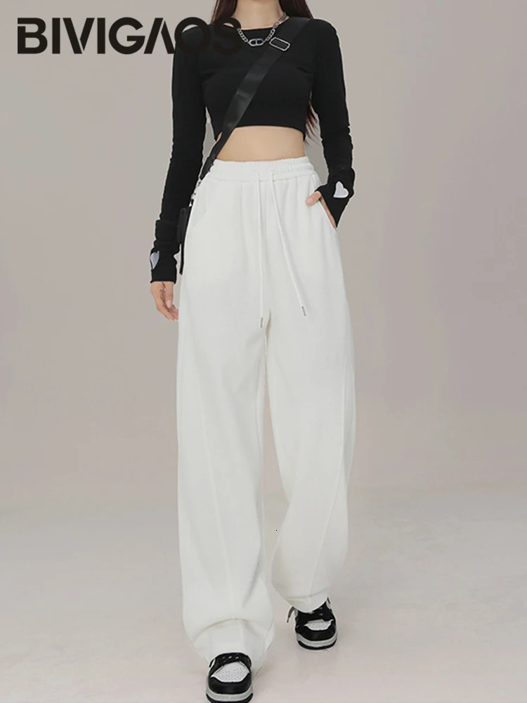 BIVIGAOS American Style Sports Pants Women Autumn Winter High Waist Straight Wide Leg Cotton Casual Gray Sweatpants 250108