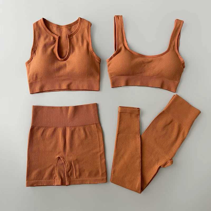 Seamless Yoga Set Ribbed Workout Outfits for Women 2/4 Piece Sport Bra High Waist Shorts Yoga Leggings Sets Fitness Gym ClothingXJ250109