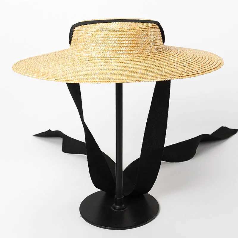 Wide Brim Rowing Hat 10cm 15cm Brim Straw Hat Warm Summer Kentucky Derby Hat White Ribbon Tie Sun Hat X250109